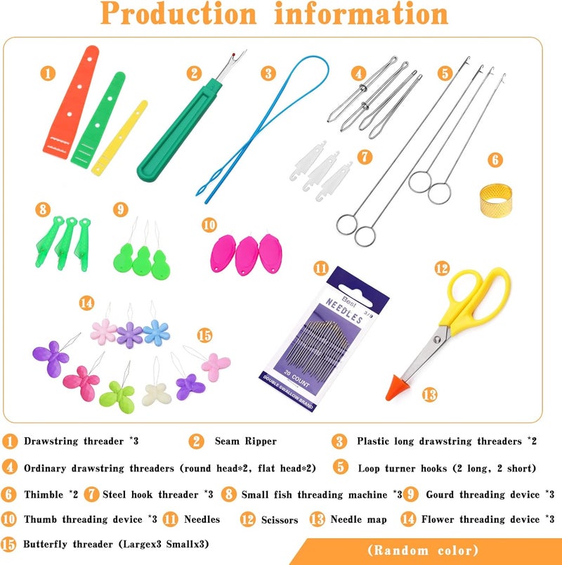 Fedmut 42 Pieces Needle Threaders Kit,Drawstring Threader Set,Threader Hand Machine Sewing for Sewing Crafting,Quilting, DIY Art,Universal Sewing Threaders Tool for Embroidery Needlework - Image 2